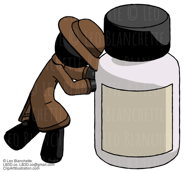 Black Detective Man Pushing Large Medicine Bottle #2553