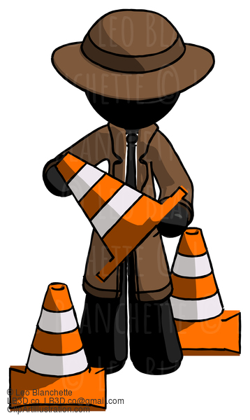 Black Detective Man Holding A Traffic Cone #2561