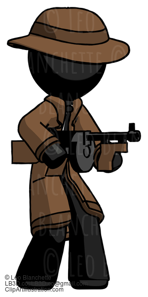 Black Detective Man Tommy Gun Gangster Shooting Pose #2562