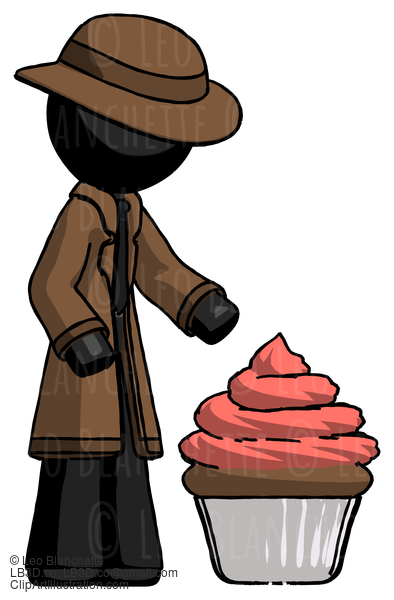 Black Detective Man With Giant Cupcake Dessert #2563