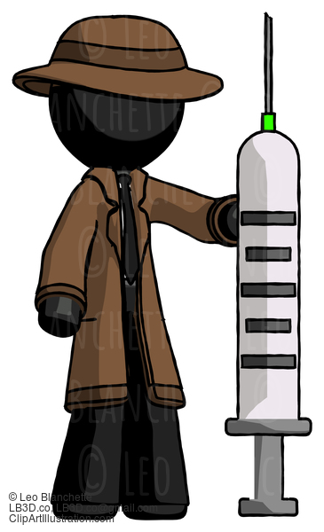 Black Detective Man Holding Large Syringe #2567