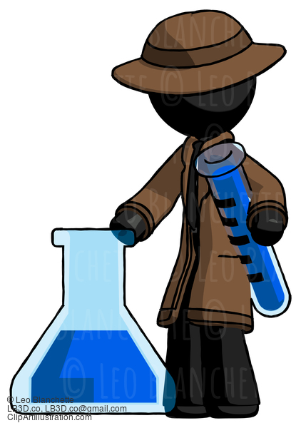 Black Detective Man Holding Test Tube Beside Beaker Or Flask #2580