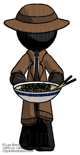 Black Detective Man Serving Or Presenting Noodles #2584