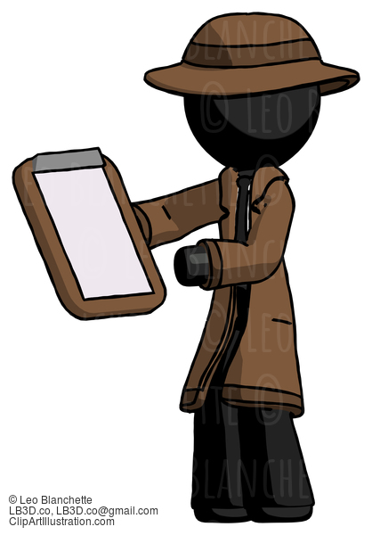 Black Detective Man Reviewing Stuff On Clipboard #2586