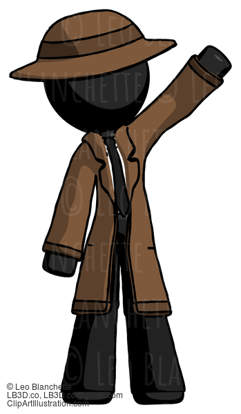 Black Detective Man Waving Emphatically With Left Arm #2603