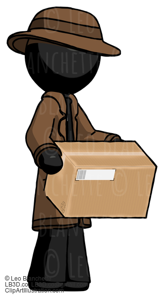 Black Detective Man Holding Package To Send Or Recieve In Mail #2607