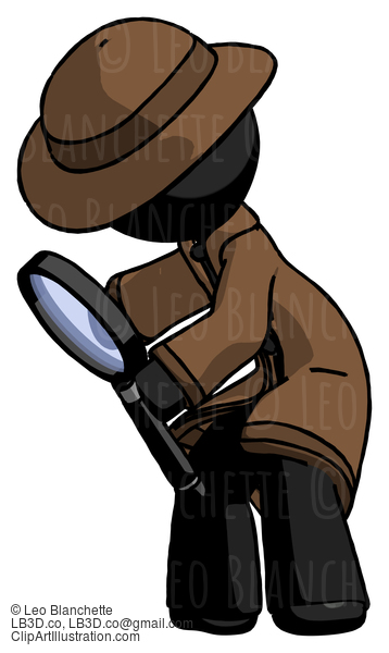 Black Detective Man Inspecting With Large Magnifying Glass Left #2615