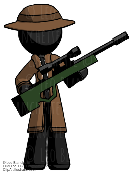 Black Detective Man Holding Sniper Rifle Gun #2622