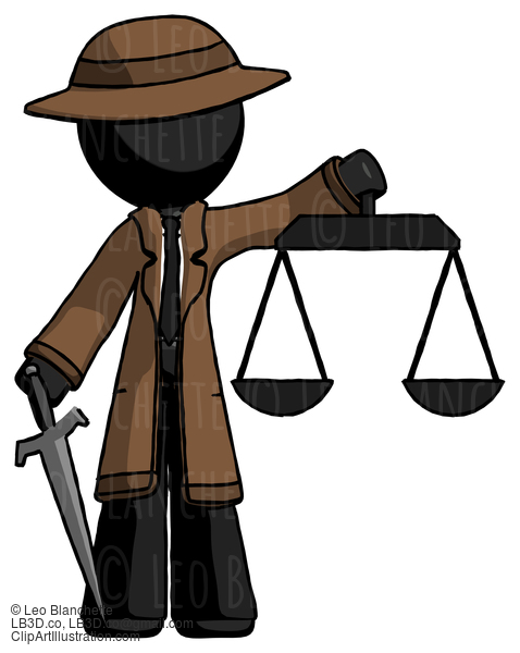 Black Detective Man Justice Concept With Scales And Sword, Justicia Derived #2623