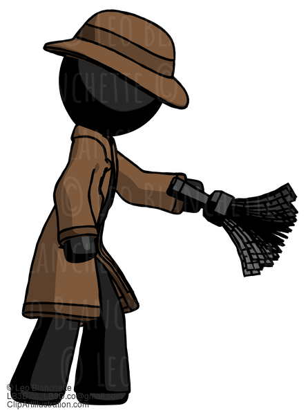 Black Detective Man Dusting With Feather Duster Downwards #2627