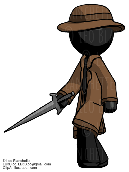 Black Detective Man With Sword Walking Confidently #2634