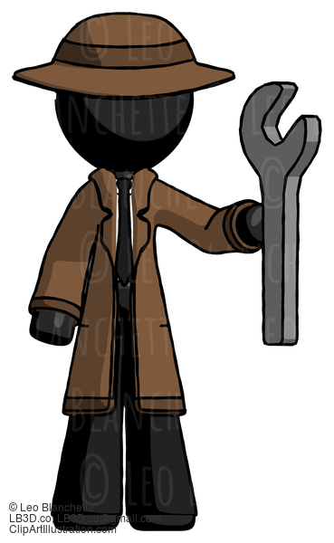 Black Detective Man Holding Wrench Ready To Repair Or Work #2636