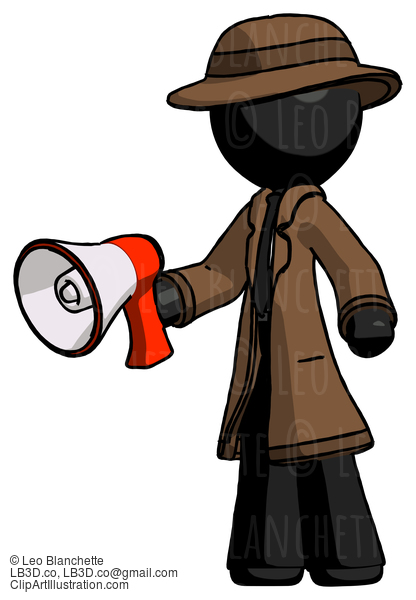 Black Detective Man Holding Megaphone Bullhorn Facing Right #2640