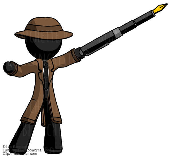 Black Detective Man Pen Is Mightier Than The Sword Calligraphy Pose #2642