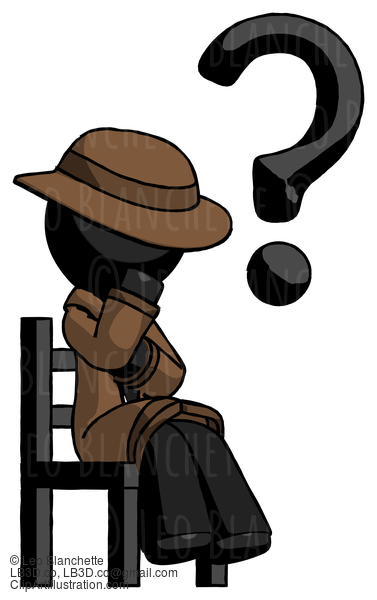 Black Detective Man Question Mark Concept, Sitting On Chair Thinking #2658