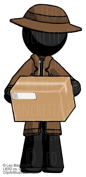 Black Detective Man Holding Box Sent Or Arriving In Mail #2661