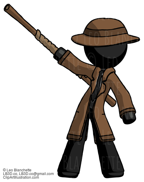 Black Detective Man Bo Staff Pointing Up Pose #2663