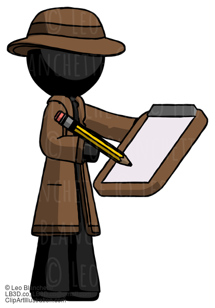 Black Detective Man Using Clipboard And Pencil #2664