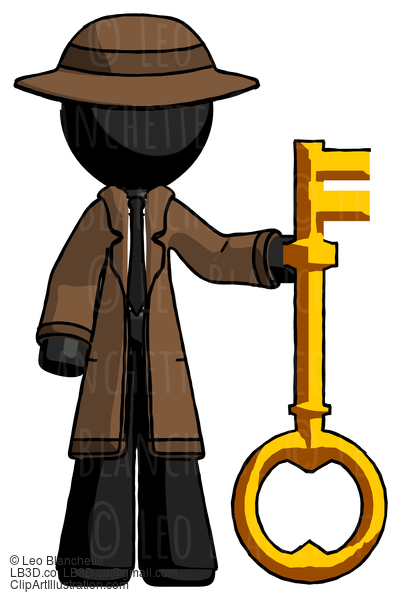 Black Detective Man Holding Key Made Of Gold #2667