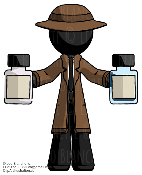 Black Detective Man Holding Two Medicine Bottles #2668