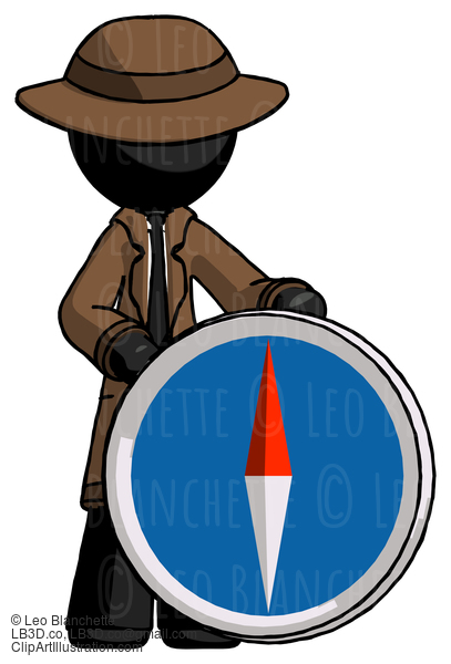 Black Detective Man Standing Beside Large Compass #2670