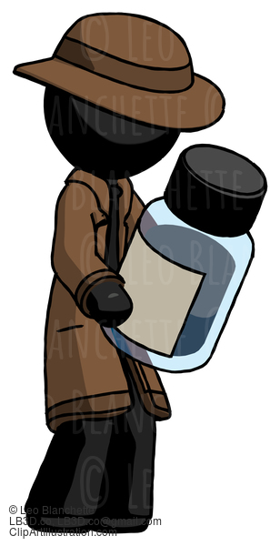 Black Detective Man Holding Glass Medicine Bottle #2695