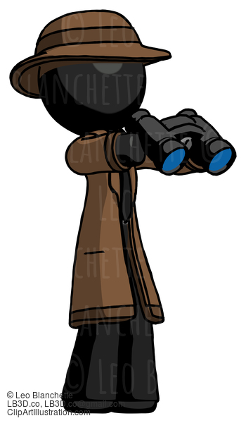 Black Detective Man Holding Binoculars Ready To Look Right #2697