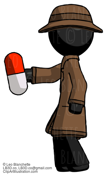 Black Detective Man Holding Red Pill Walking To Left #2698