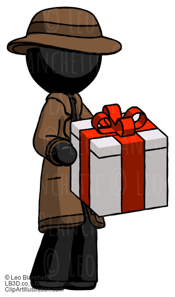 Black Detective Man Giving A Present #2701