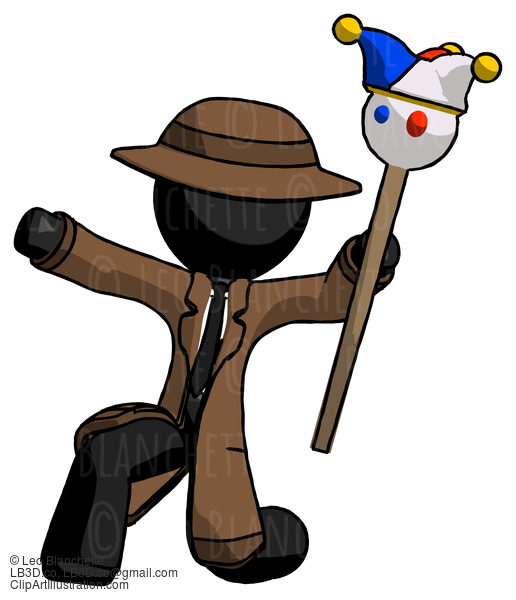 Black Detective Man Holding Jester Staff Posing Charismatically #2706