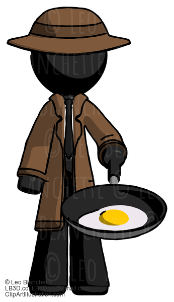 Black Detective Man Frying Egg In Pan Or Wok #2723