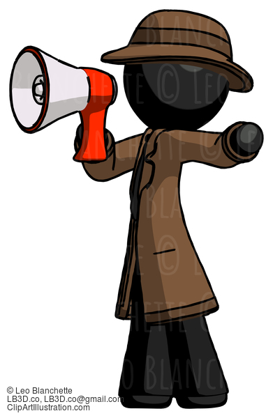 Black Detective Man Shouting Into Megaphone Bullhorn Facing Left #2725