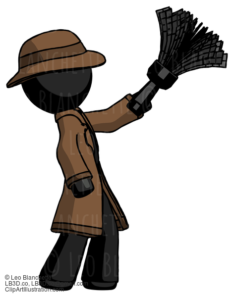 Black Detective Man Dusting With Feather Duster Upwards #2736