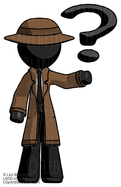 Black Detective Man Holding Question Mark To Right #2744