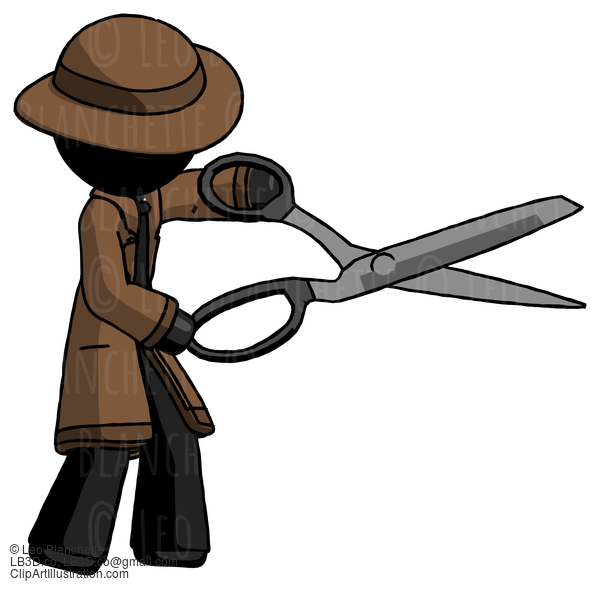 Black Detective Man Holding Giant Scissors Cutting Out Something #2749