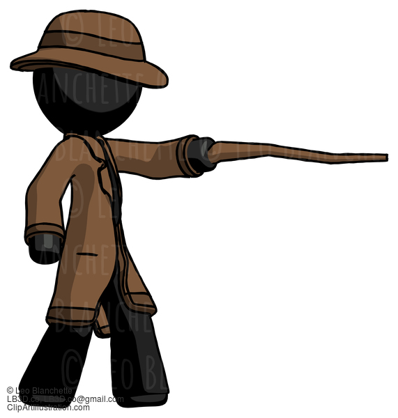 Black Detective Man Pointing With Hiking Stick #2750