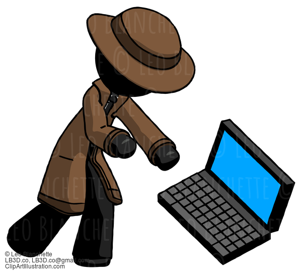 Black Detective Man Throwing Laptop Computer In Frustration #2753