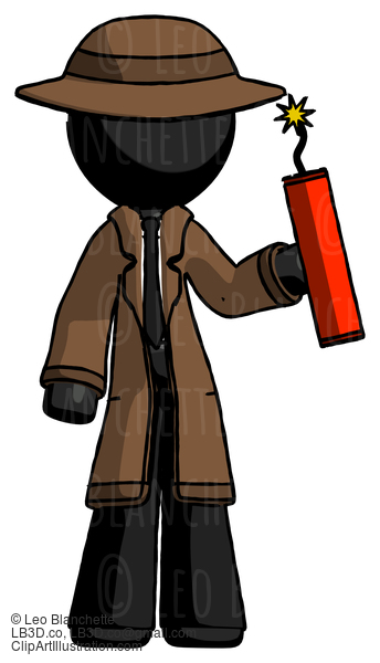 Black Detective Man Holding Dynamite With Fuse Lit #2756