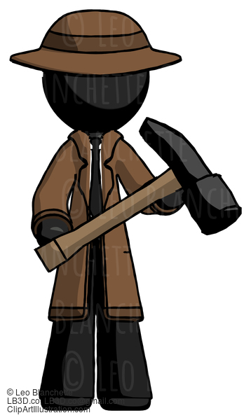 Black Detective Man Holding Hammer Ready To Work #2765