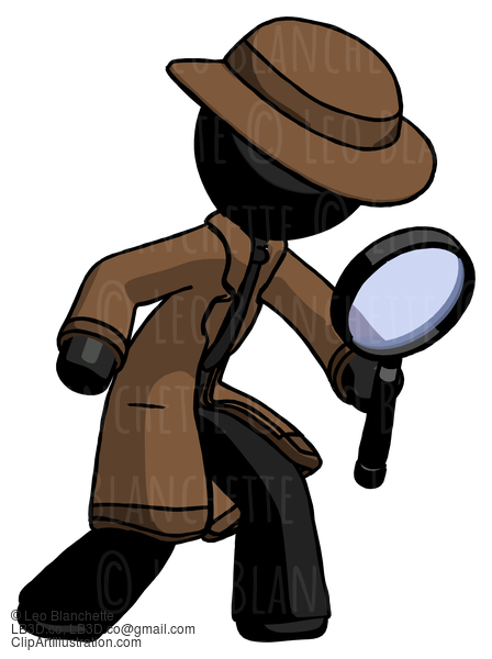 Black Detective Man Inspecting With Large Magnifying Glass Right #2782