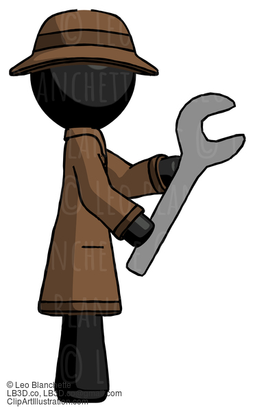 Black Detective Man Using Wrench Adjusting Something To Right #2783