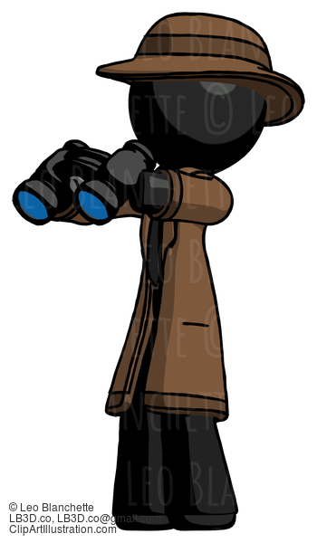 Black Detective Man Holding Binoculars Ready To Look Left #2787