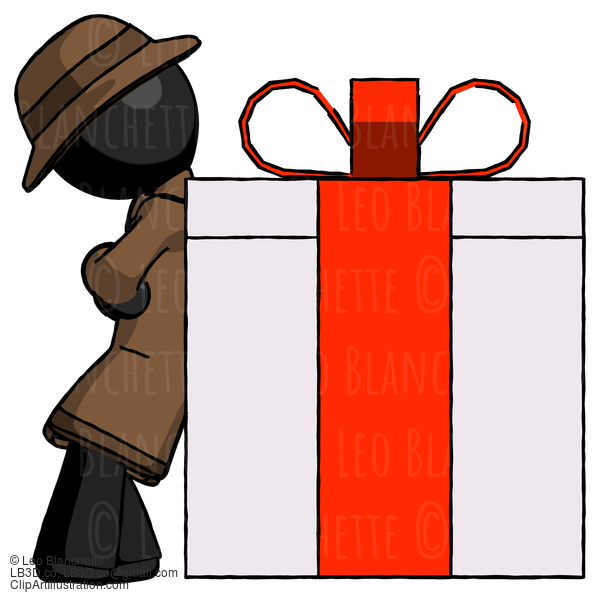 Black Detective Man Gift Concept - Leaning Against Large Present #2791