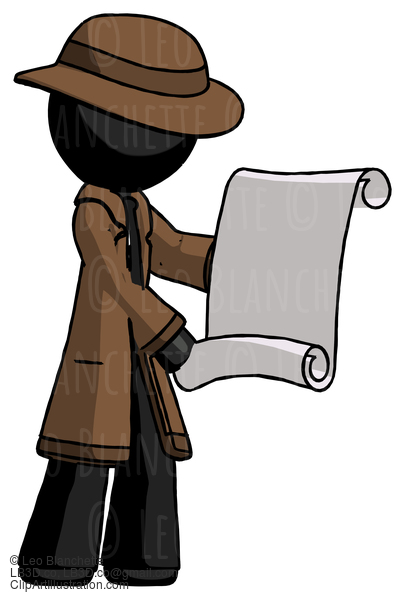 Black Detective Man Holding Blueprints Or Scroll #2796