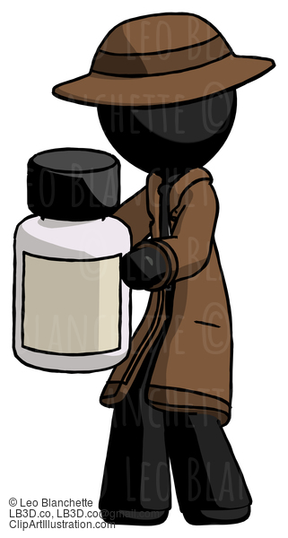 Black Detective Man Holding White Medicine Bottle #2803