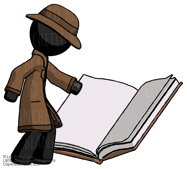 Black Detective Man Reading Big Book While Standing Beside It #2805