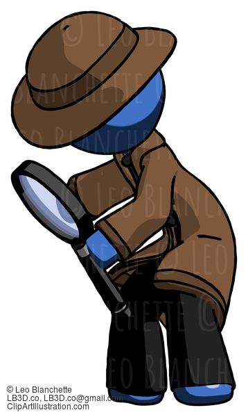 Blue Detective Man Inspecting With Large Magnifying Glass Left #3721