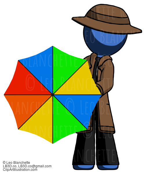 Blue Detective Man Holding Rainbow Umbrella Out To Viewer #3723