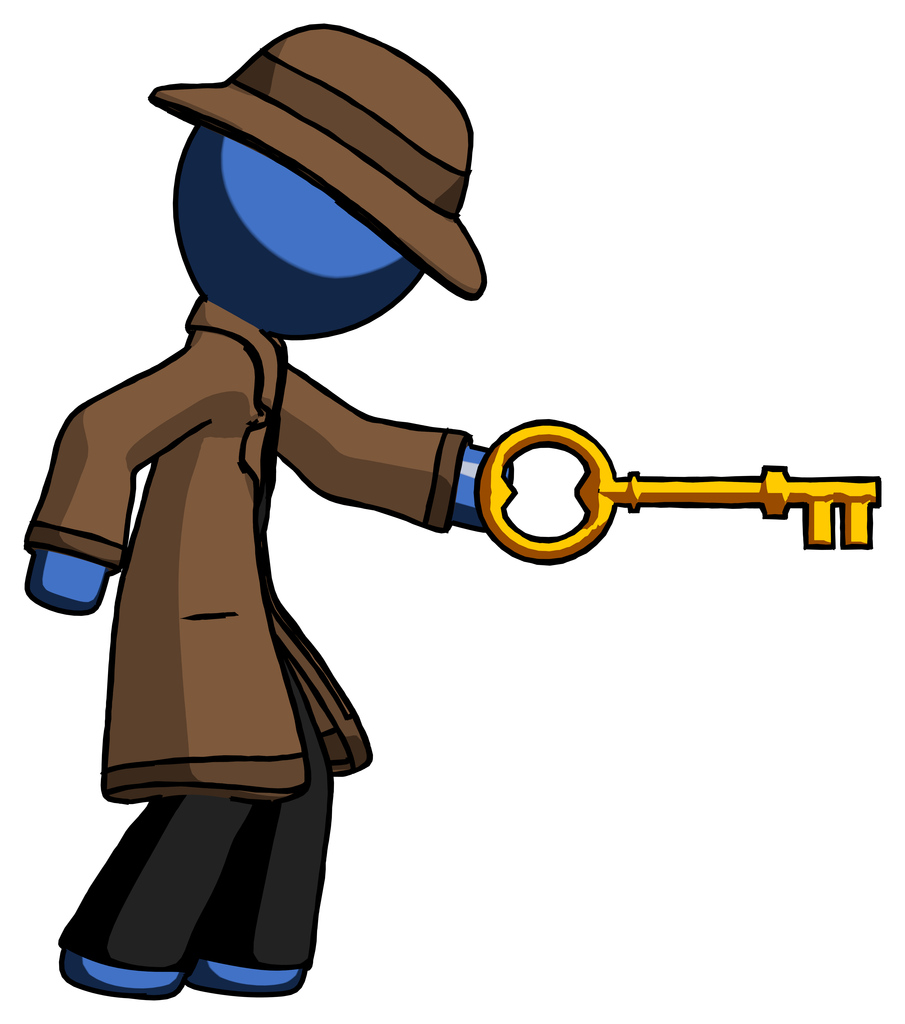 Blue Detective Man with big key of gold opening something