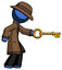 Blue Detective Man with big key of gold opening something